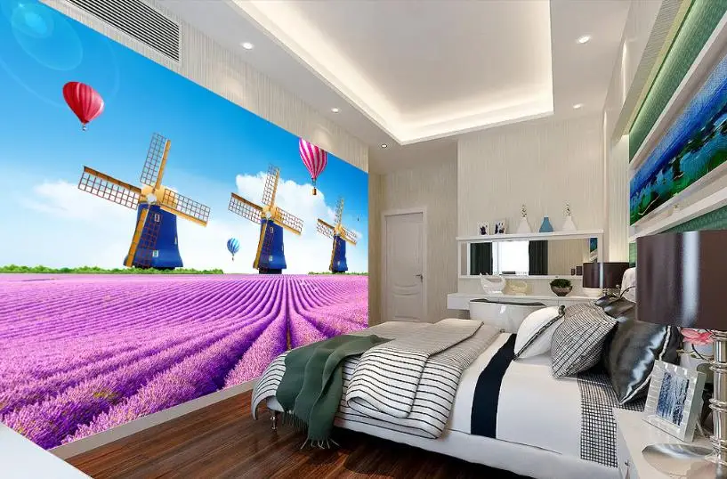 3D background wall photo paper mural 3d Lavender Dutch windmill Living room bedroom murals wallpaper | Обустройство дома