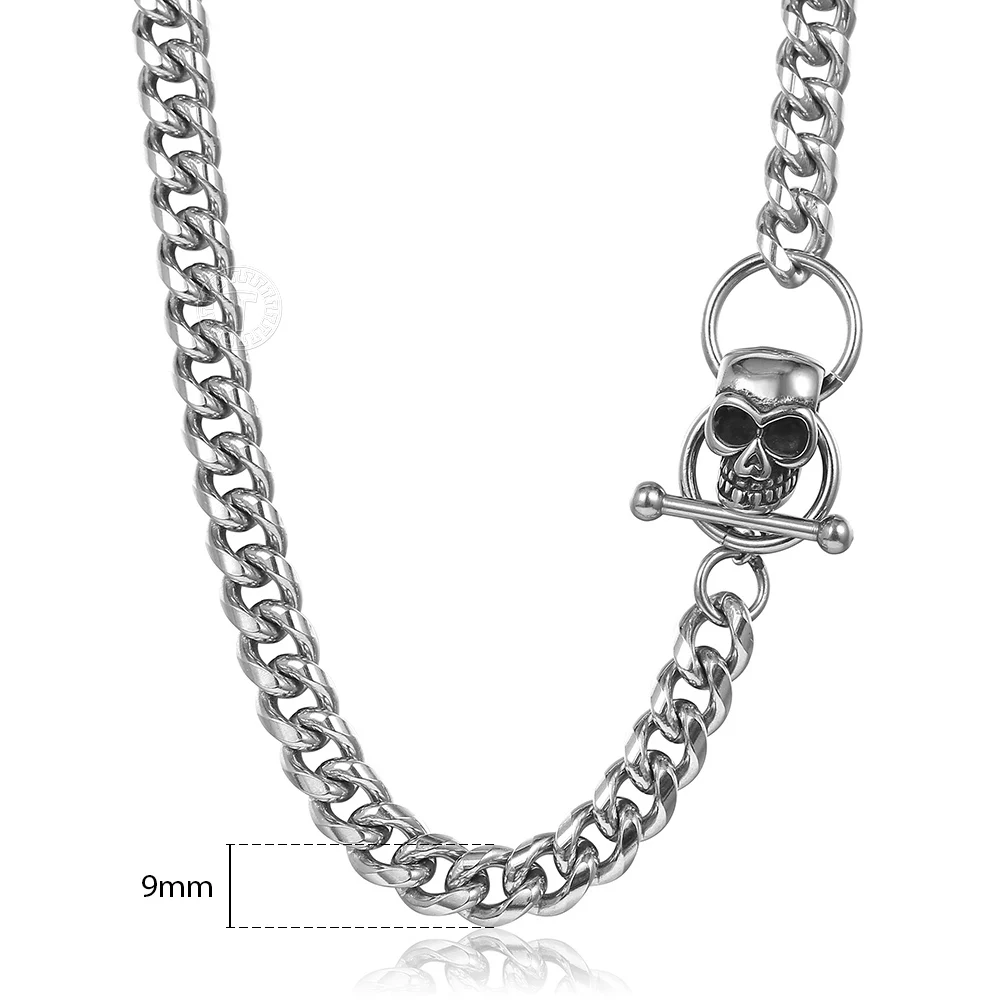 Chunky Stainless Steel Big Skull Charm Necklace for Men Women Cuban Curb Link Chain Toggle Clasp Punk Gothic Jewelry Gift DN263 | Украшения