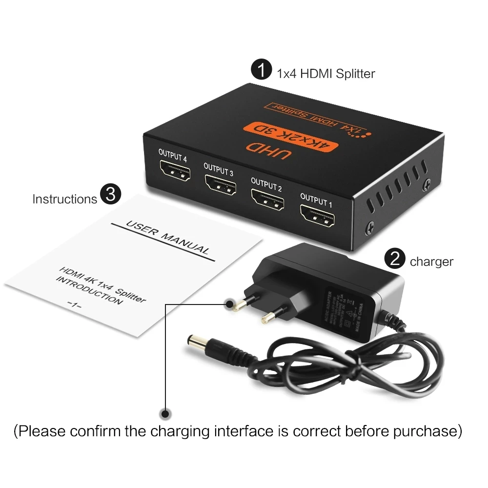 Сплиттер HDMI Tjtak 1x4 4K 3 порта переключатель 1 в 4 выхода с 3D для Xbox 360 PS4 Smart TV HD ТВ DVD PS3