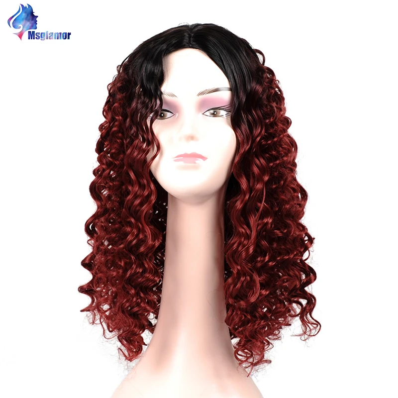 Омбре Бургундия парик длинный средняя часть кудрявый Красный синтетический