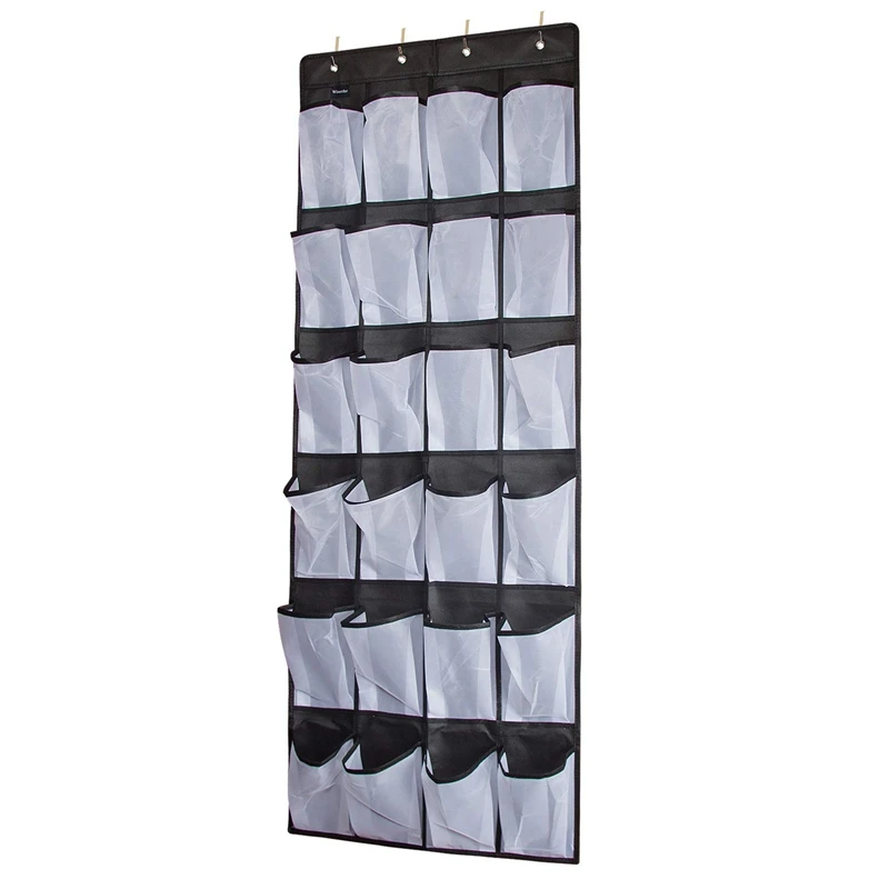 

Over The Door Shoe Organizer, Clear Hanging Shoe Rack, Fabric Closet Shoe Organizer Storage Bag, 24 Large Mesh Pockets Door Shoe