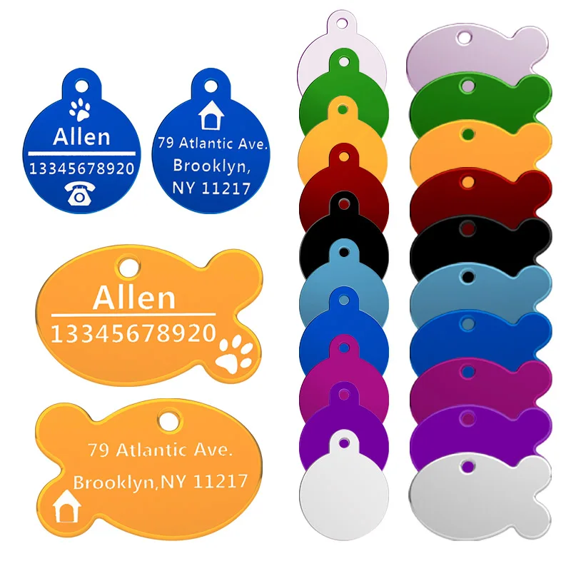 100pcs 10colors Engravable Customize Metal Pet Dog ID Tag Military Bone Personalized Cat Puppy Name for Collar Accessory | Дом и сад