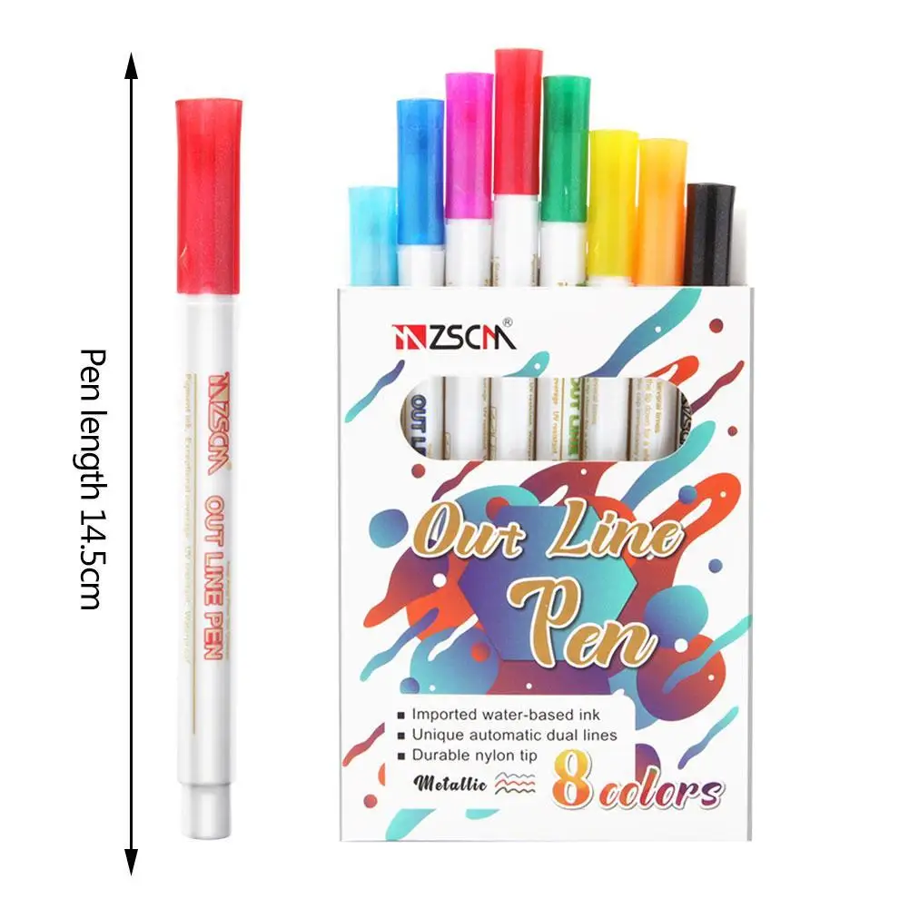 

8pc/set Double Line Outline Pen Glitter Color Marker Cute Pen School Office Handwriting Supplies Stationery Fine For Studen R5S3