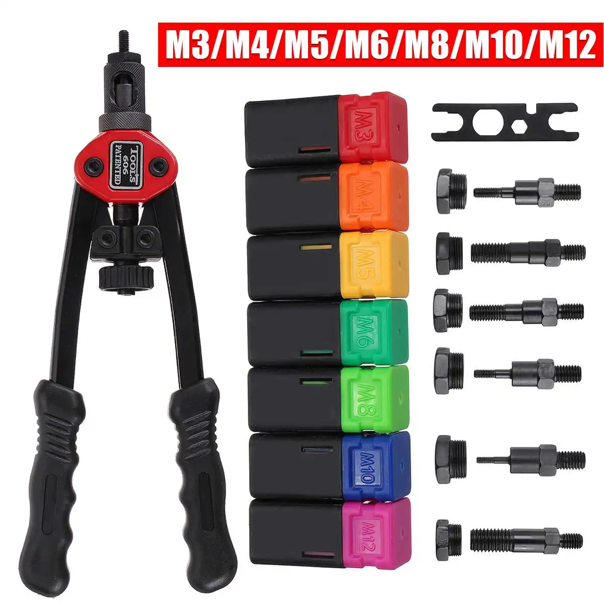 

Ручной заклепки с резьбой гайки Пистолеты с мелким углём 606 с двойным вставным ручной клепальный молоток клепальный Rivnut инструмент для M3/M4/M5...