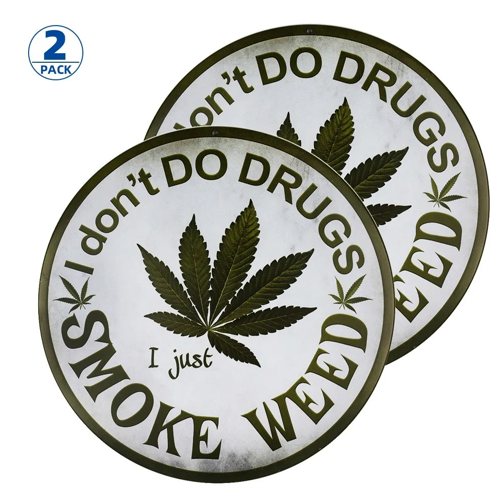 

2-Pack Funny Smoke Weed Novelty Metal Circular Sign