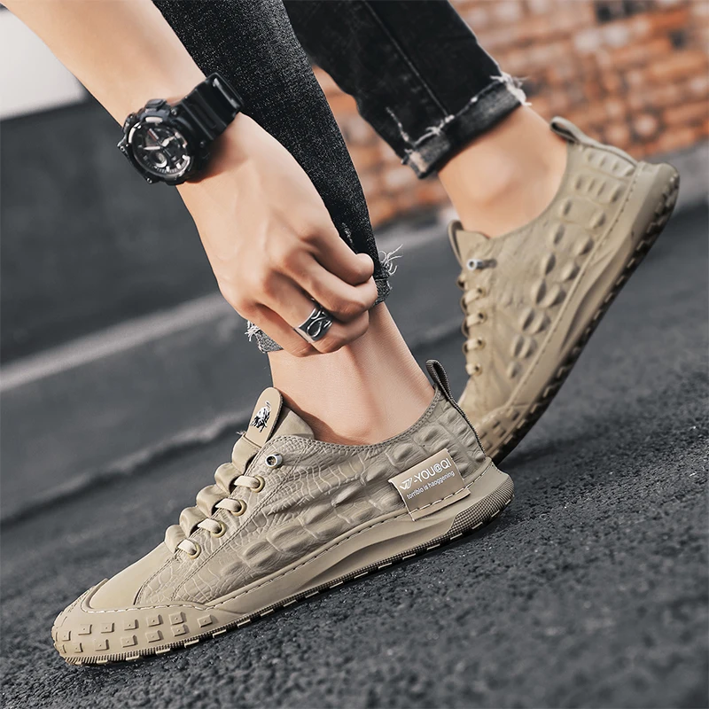

Fashion sports shoes men's crocodile flat bottom casual shoes men's spring walking shoes breathable low top shoes men's shoes