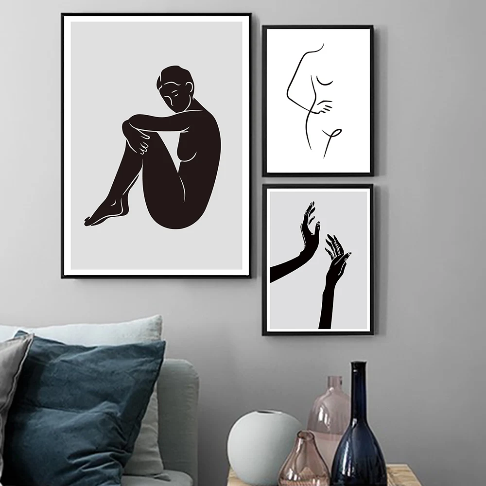 Абстрактный Женский постер для тела черно белое рисование линий минималистичный