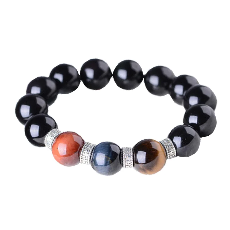 

8mm10mm12/14/16mm Natural Obsidian Stone Bracelets Tiger Eye Stone Hand String Bangles Gift for Men Fine Jade Stone Jewerly