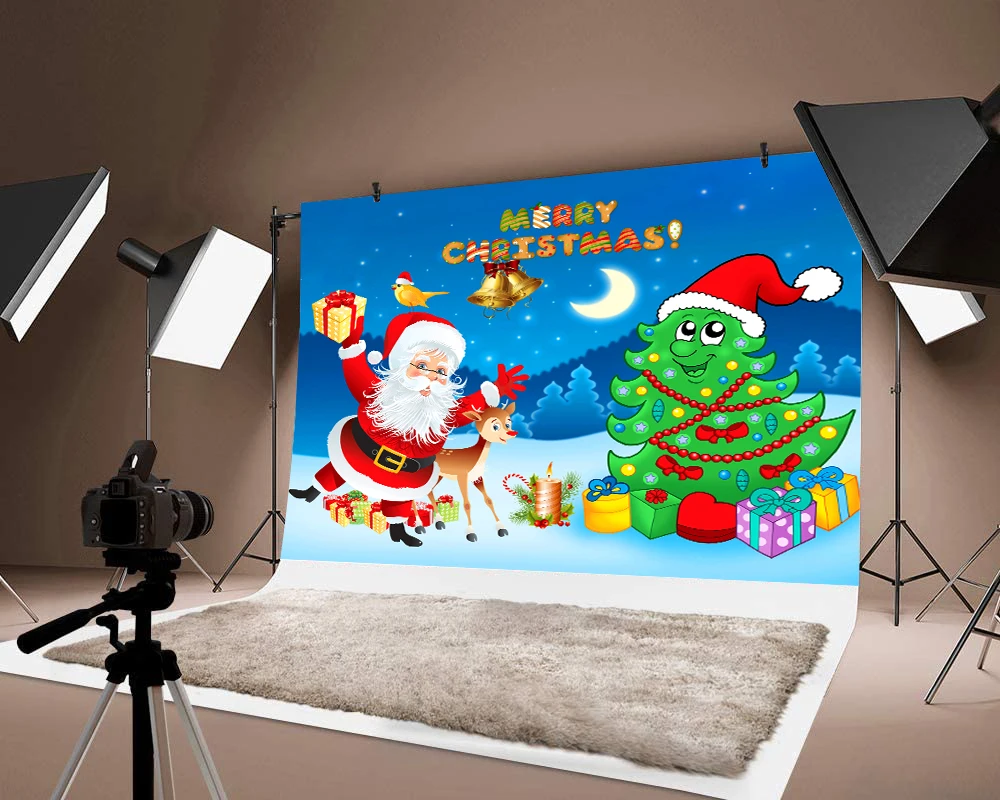 

Milsleep Merry Chirstmas Xmas Tree Santa Claus Backdrop Photo Snow Background Photograph Festival Party Backdrops Decor