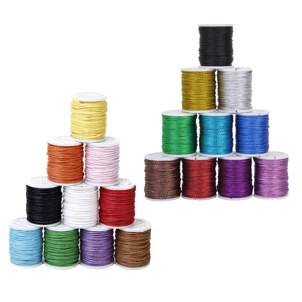 

10 Metallic Macrame Beading Jewelry String Thread 0.5mm+10 Waxed Cotton Cord 1mm