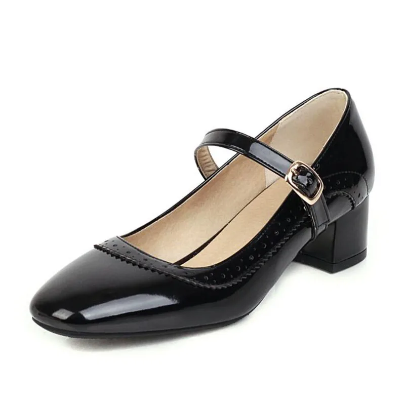 Туфли женские из лакированной кожи на высоком квадратном каблуке размеры 34