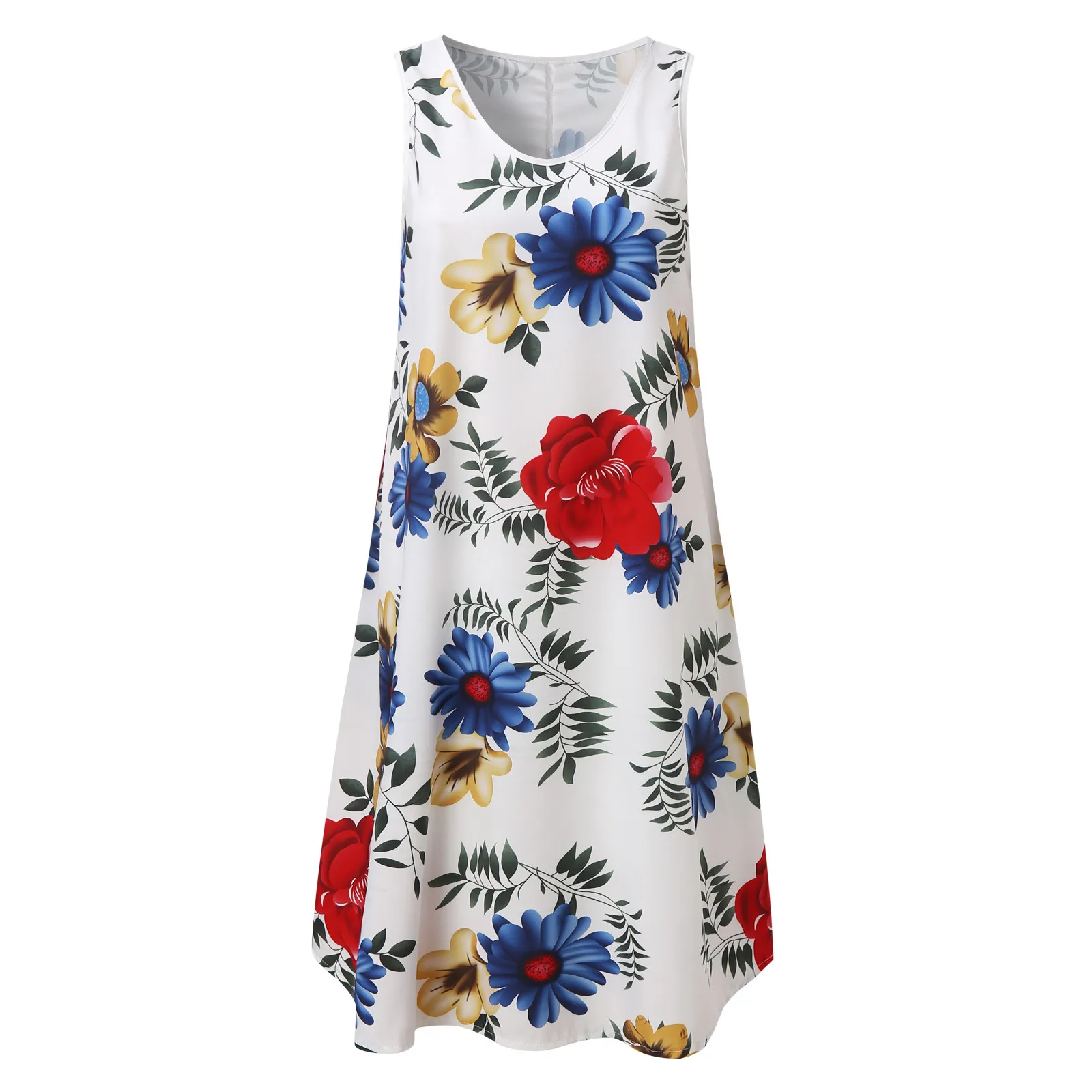 

summer dress Women 2021 Fashion Print Sexy Casual Sleeveless U-neck Loose Knee-Length Loose Beach Mini Dresses large size #40