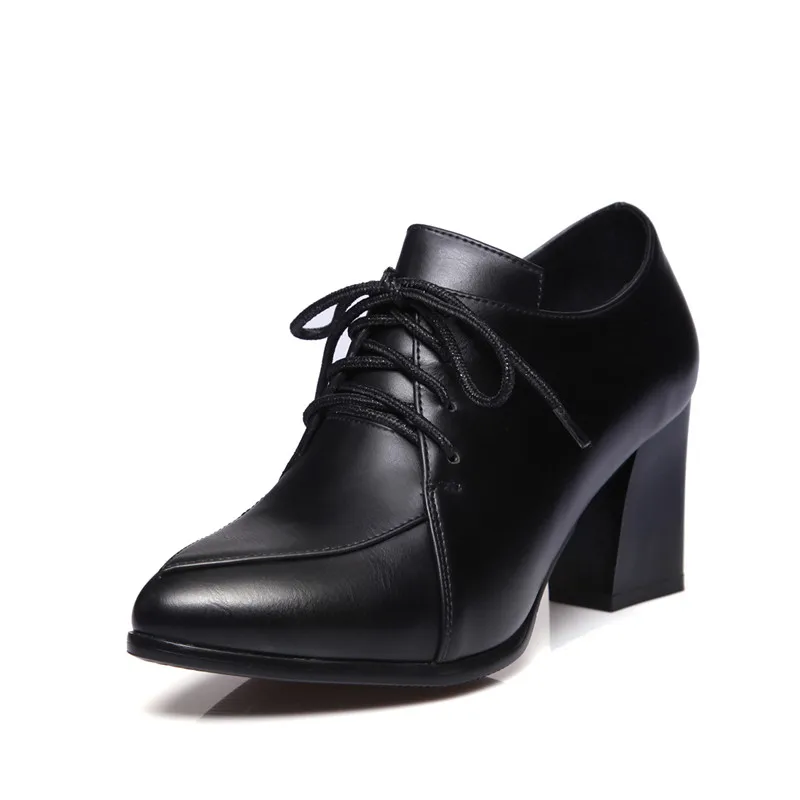 

YMECHIC 2018 Fashion Gladiator Block Heel Ladies Shoes Red Black Lace Up Pointed Toe Career Office Womens Pumps Plus Size Spring