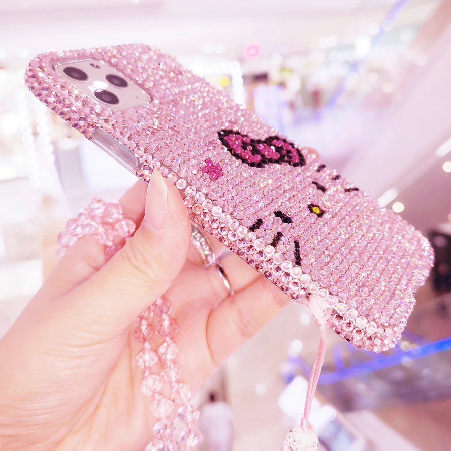 

Luxury Pink Full Bling Crystal Diamond Cute Cartoon Bowknot Case Cover For iPhone 12 Mini 11 Pro XS Max XR X 8 7 6 6S Plus SE