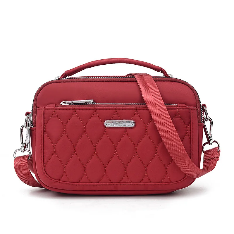 Women's Handbag Fashion Embroidery Thread Small Messenger Bag Plaid Shoulder Bag Waterproof Nylon Crossbody Bags for Women