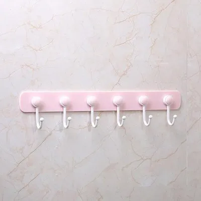 pink 6 даже ряд крючков сильный клейкий крючок кухня креативная ванная комната без гвоздей бесшовная вешалка крючок полки ZP710951 - Цвет: pink