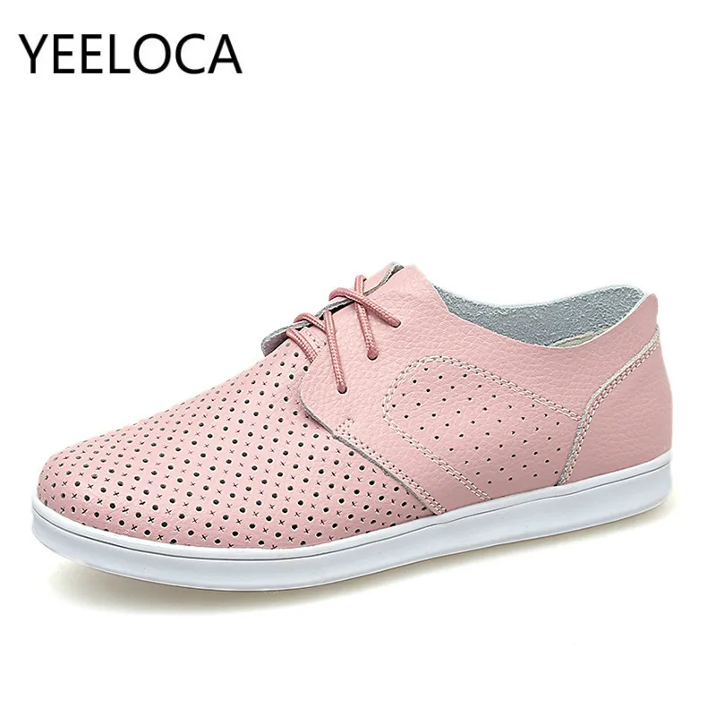 YEELOCA Womens Shoes Genuine Leather Oxfords Flats Ladies Breathable Walking Sneakers Ballet Loafers Sapato Feminino | Обувь