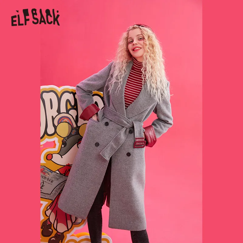 Elfsack Новинка зимы женские 30.9% шерстяные куртки с длинными рукавами и однотонные