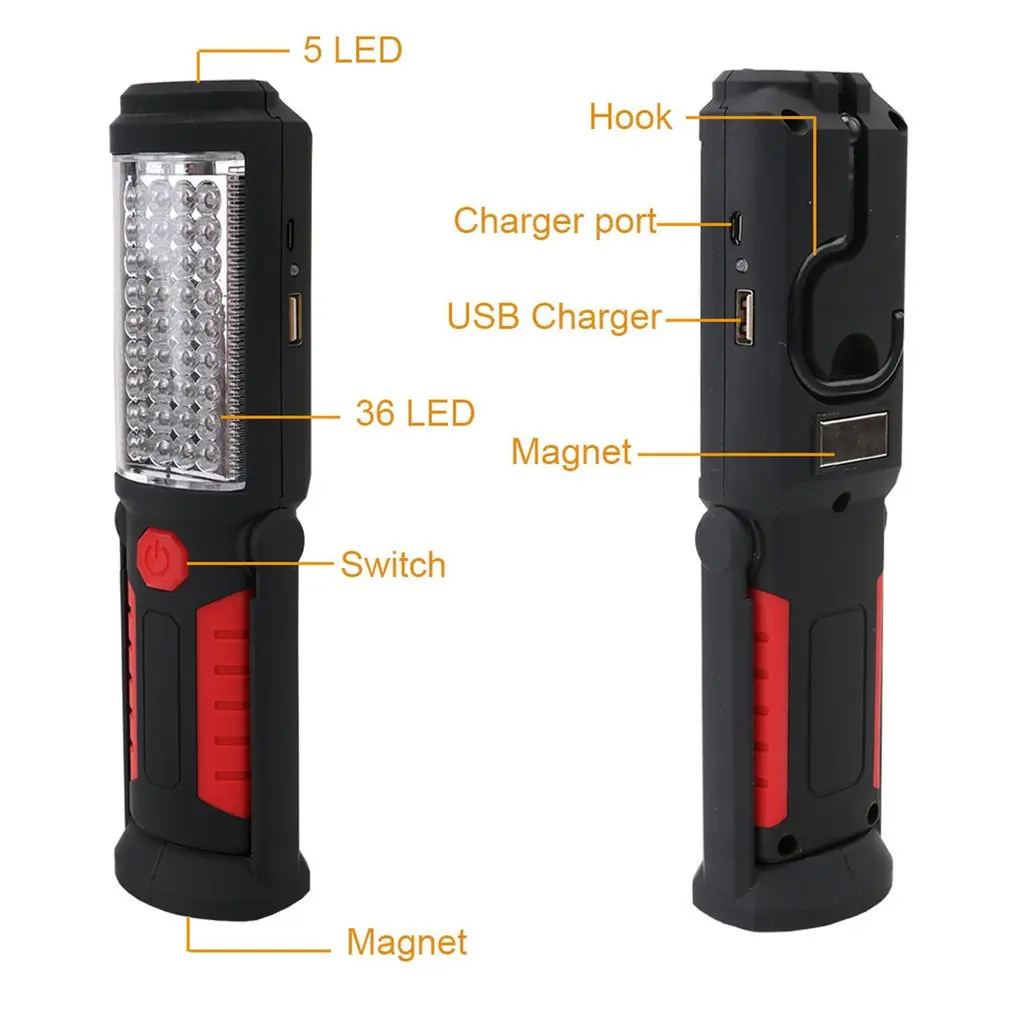 Handheld USB Charging 36+5LED Work Light LED Repairing Emergency Flashlight Lamp with Magnet Bottom | Освещение