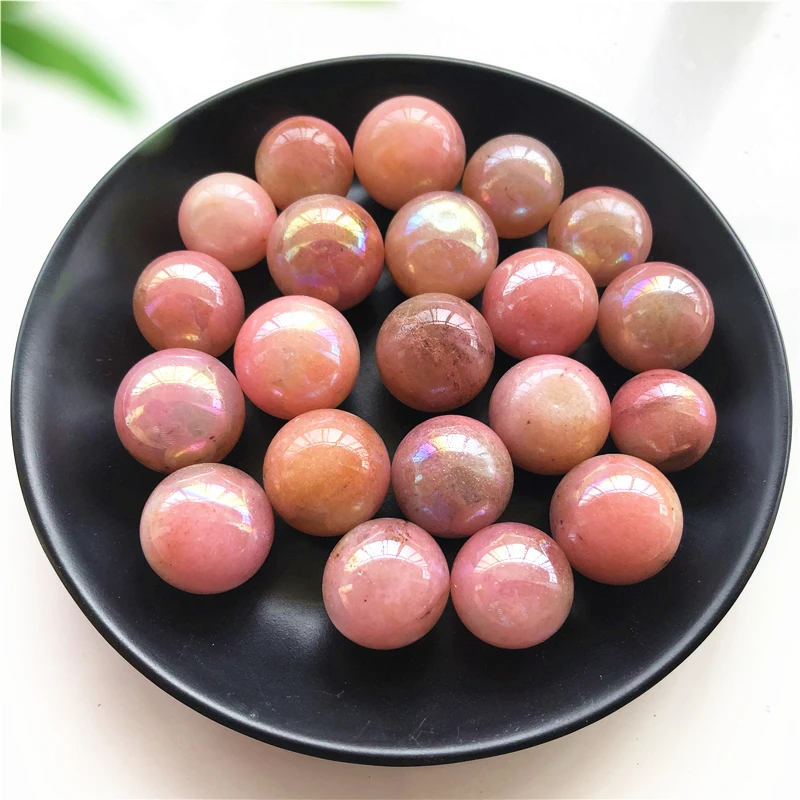 2 шт. натуральный камень яшмы маленькая сфера титановое покрытие розовая аура