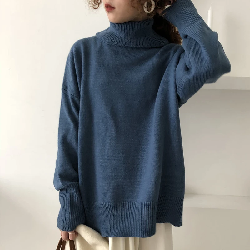 BGTEEVER базовый Женский вязаный пуловер с высоким воротом зимний плотный Свободный