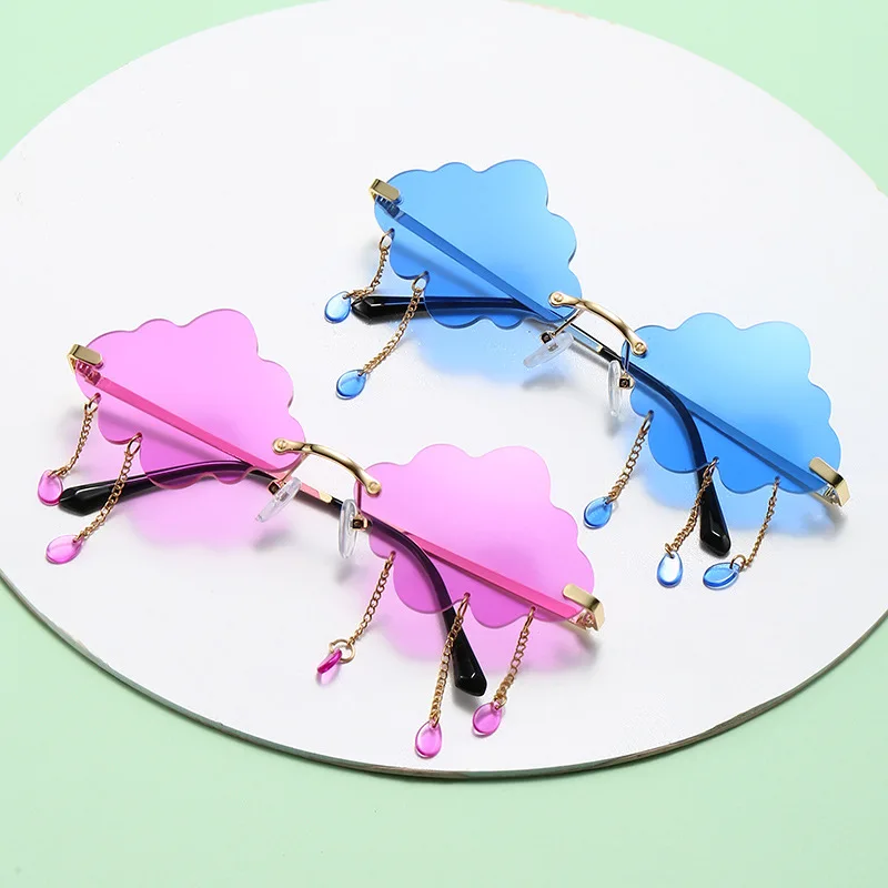 

2021 Vintage Clouds Tassel Steampunk Sunglasses Fashion Rimless Fishing Glasses Women Men Frameless Punk Glasses Shades UV400