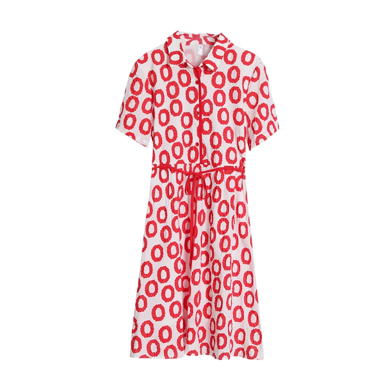 

Polka Dot Shirt Dress Summer New Short Sleeve Lapel Temperament Red Dresses for Women Clothes