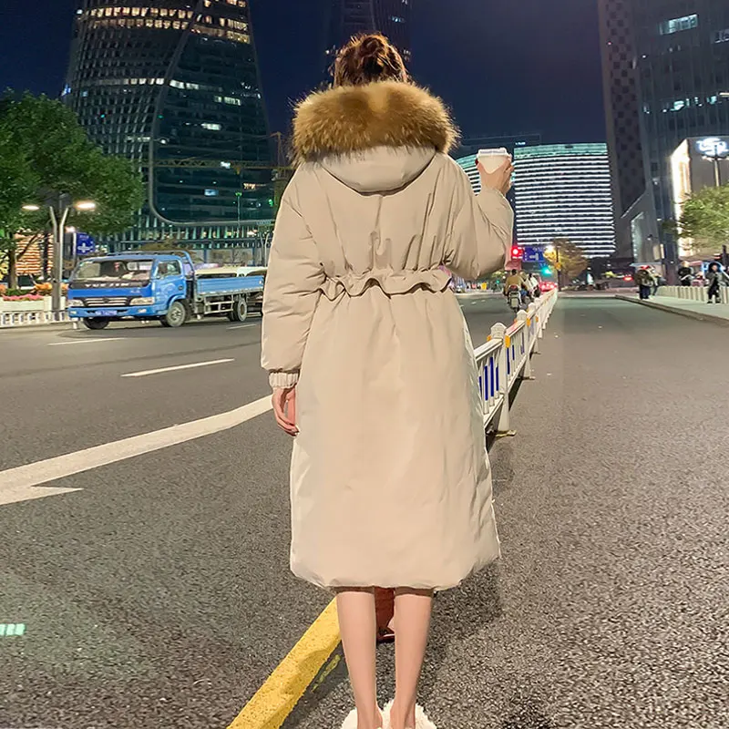 

Winter Down Padded Jacket Women Mid Long Cotton Coat Korean Loose Outerwear Big Fur collar Fashion Jackets Hooded Female Parka