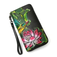 2021 new genuine leather wallet female long women wallets and purses luxury brand clutch purse floral real leather money bag
