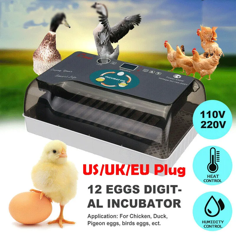 

High Quality 12 Eggs Incubator LED Fully Automatic Turning Chicken Poultry Egg Ducks Hatcher Automatic Incubators EU UK US