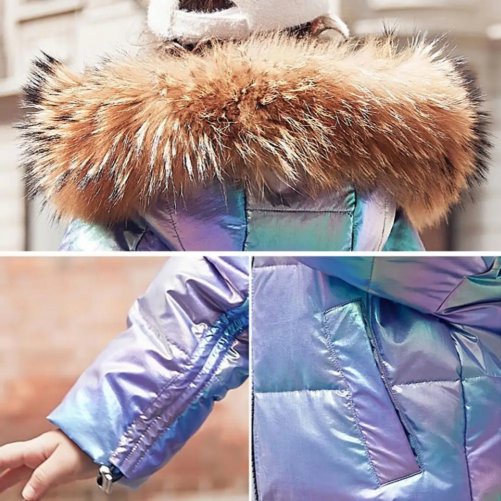 Модная куртка-пуховик для девочек теплые детские парки пальто с меховым