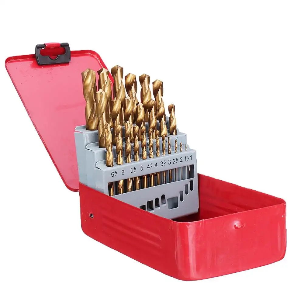 

25Pcs M2 HSS 6542 Twist Drill Bit Set 1-13mm Titanium Coated Drill Bit with Metal Box for Wood Metal Drilling