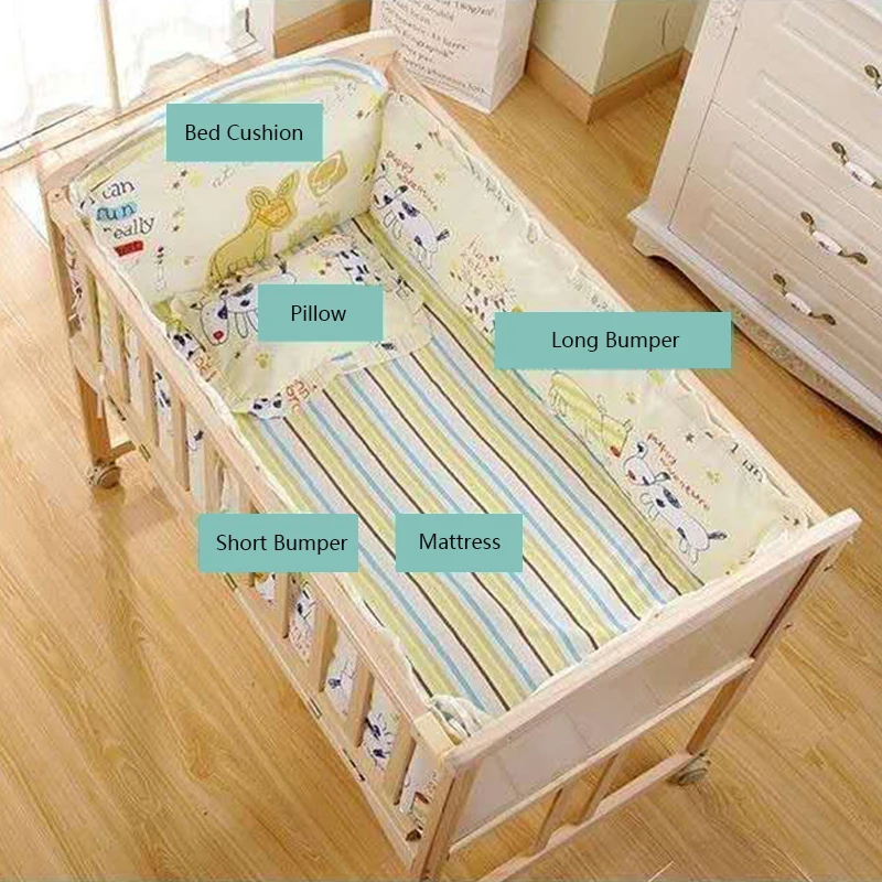 

5Pcs/Set Cartoon Animal Baby Crib Bed Bumper For Newborns Infant Bedding Set 100%Cotton Children's Bed Protector Room 0 12 Month
