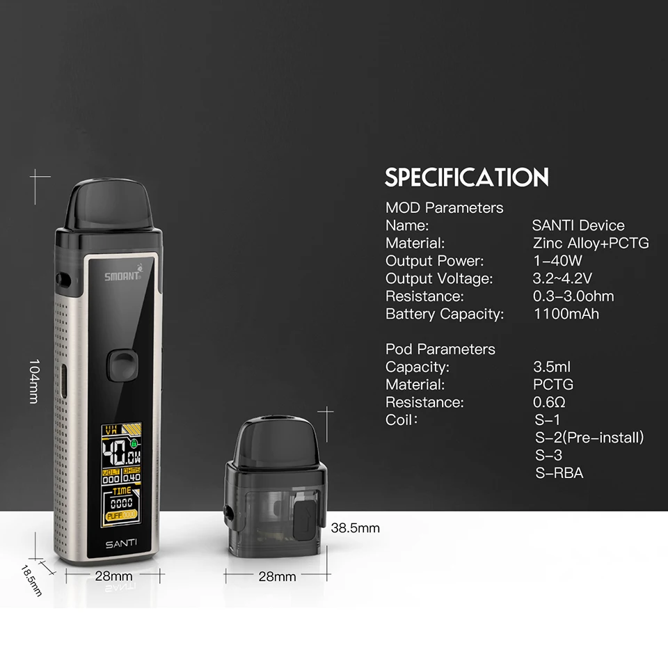 Оригинальный набор Smoant Santi батарея 1100 мАч 40 Вт с картриджем 3 5 мл электронная