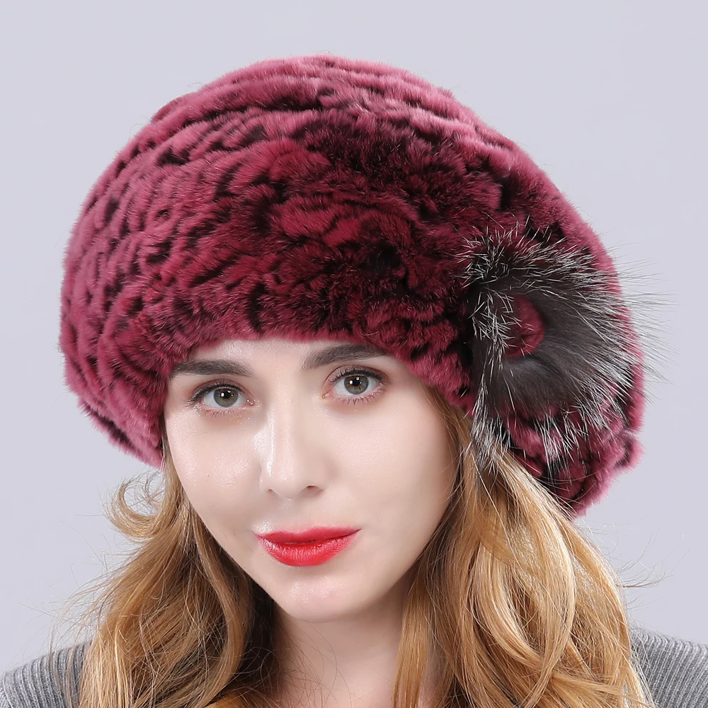 Женские береты шапки из натуральной шапка меха кролика рекс Новое поступление