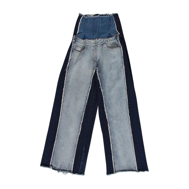 TWOTWINSTYLE Denim Patchwork Trousers Women High Waist Hit Color Large Size Wide Leg Pants Female Fashion Autumn Tide