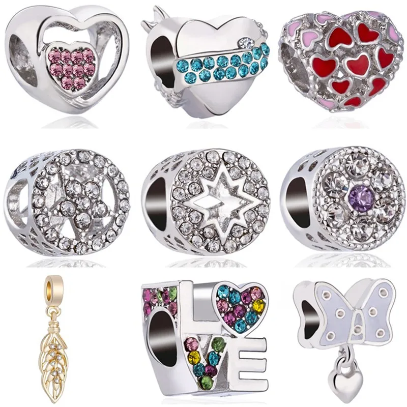 Женские Подвески Pandora роскошные с бабочками перьями бантами сердечками и Микки