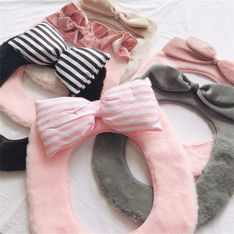 Чехол для унитаза с розовым бантом удобный плюшевый милый розовый черный