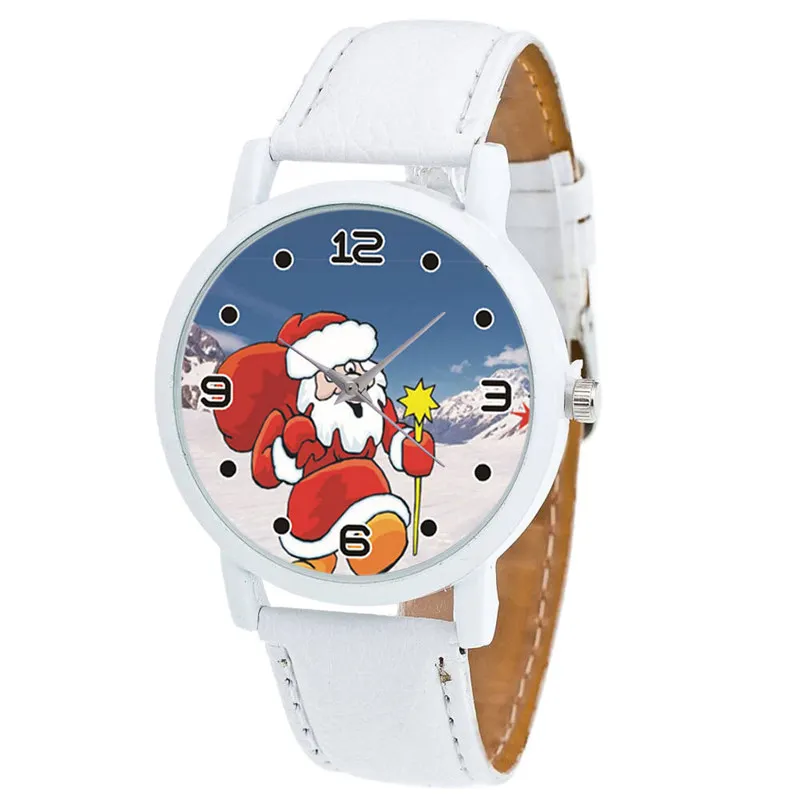 Женские часы в рождественском стиле Санта Клаус циферблат кожаный ремешок