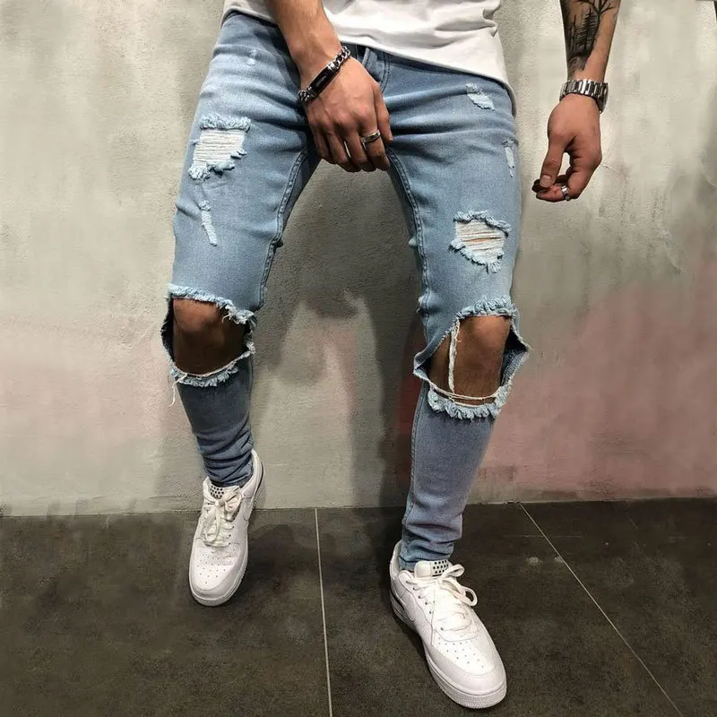 

Fashion Men's Hole Jeans Black/Blue/Grey Hiphop Jeans