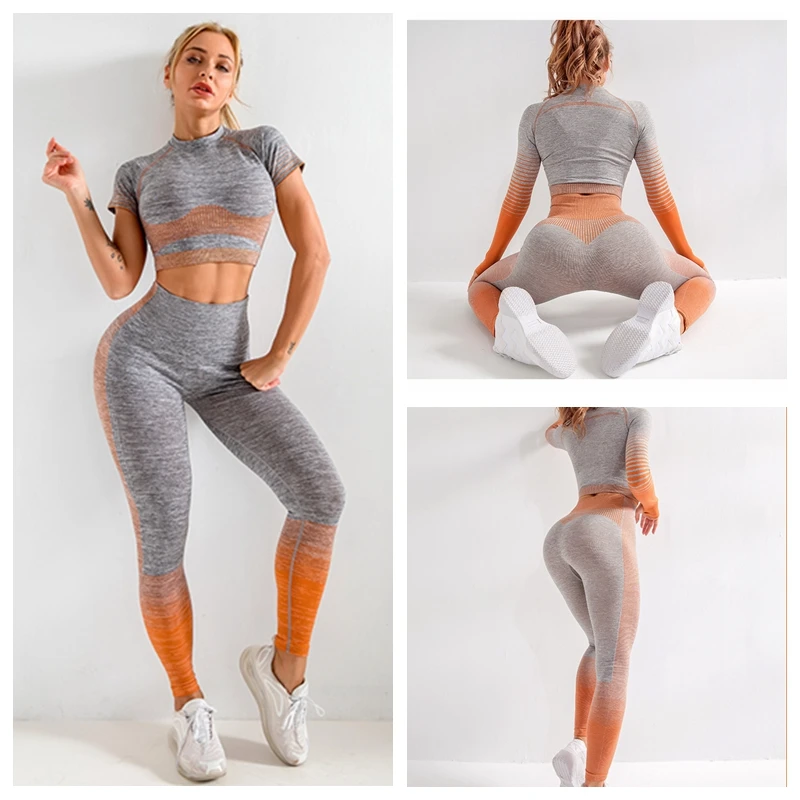 

Комплект Для Йоги Женский, спортивный бюстгальтер, леггинсы с высокой талией, бесшовный топ с длинным рукавом, спортивный костюм, спортивны...