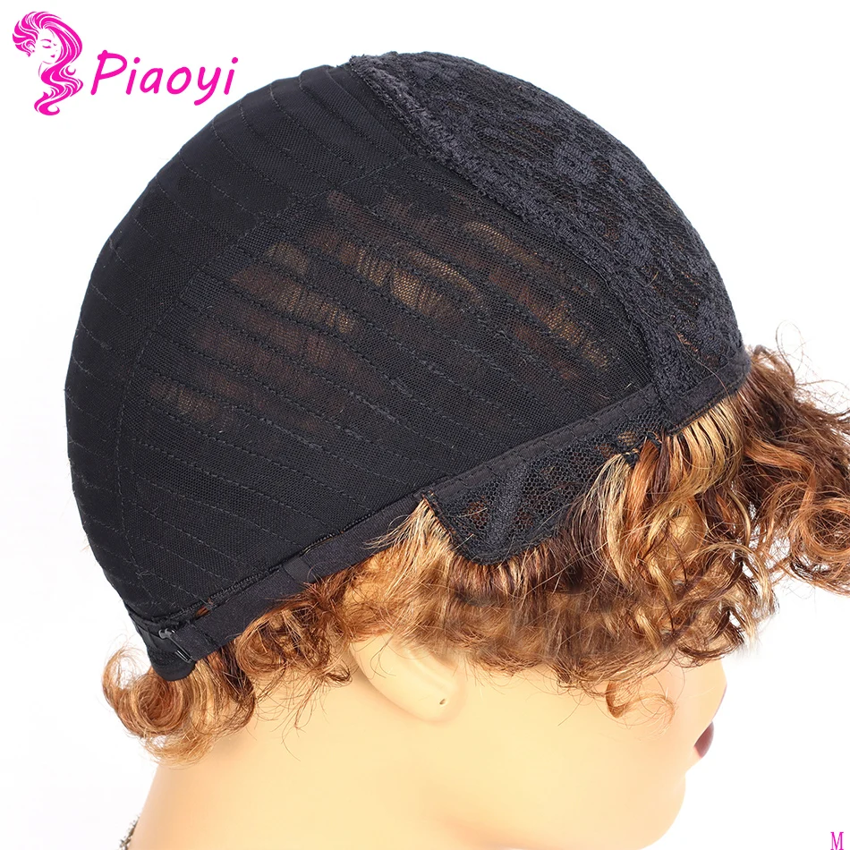 

1 2 Pcs Spring curl Pixie Cut Wig Short Human Hair Wig For Women Natural Color 150% Brazilian Remy Full Machine Wigs