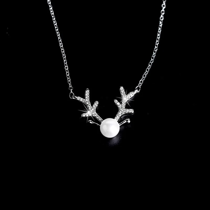 

Silver Color Shiny Deer Tassel Necklace Female Tibetan Silver Exquisite Zircon Pendant Clavicle Chain Wedding Party Jewelry