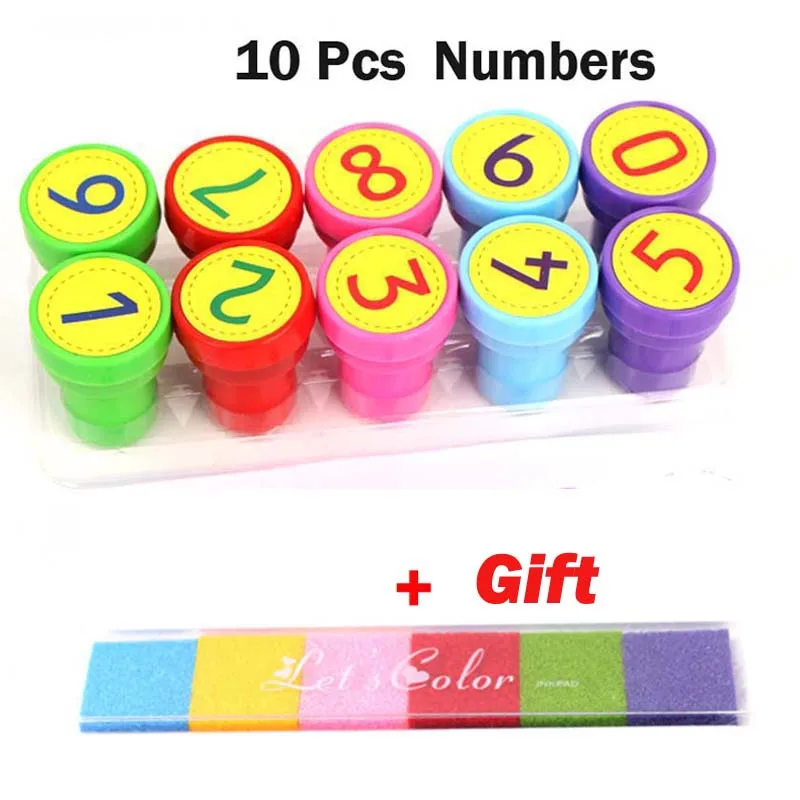 10Pc number x 1 Ink 1 комплект пластиковый прекрасный смайлик Животное штамп с номером игрушка для DIY Декор альбом для вырезок карточки с буквами бумага подарочная игрушка - Цвет: 10Pc number x 1 Ink