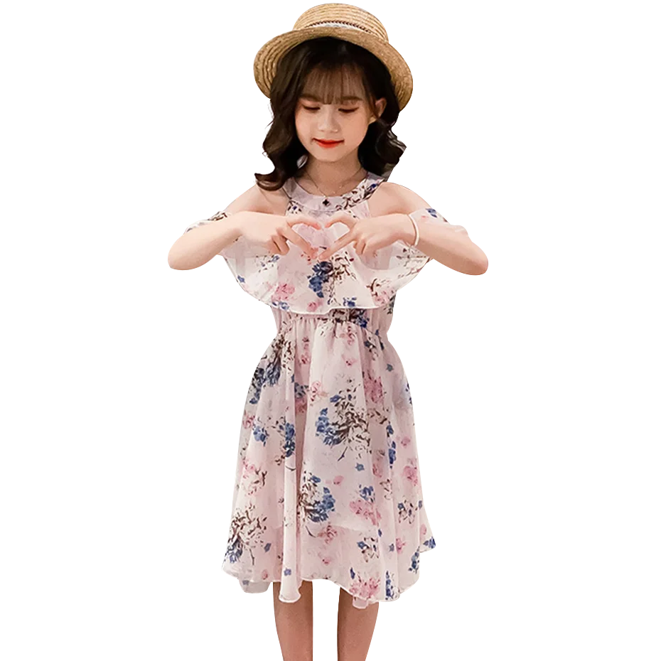 Платье для девочек летние платья с цветочным узором детское платье круглым