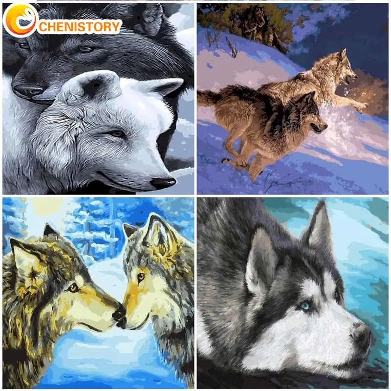 

CHENISTORY Frame DIY Oil Painting By Numbers Wolf Coloring By Numbers Landscape HandPainted Drawing Canvas Home Gift Animals Kit