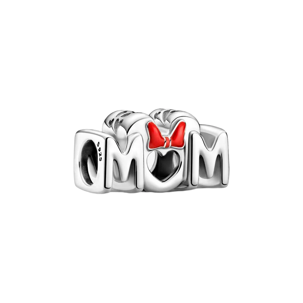 

925 Sterling Silver Charm Cartoon Mouse Bow & Mum Charm Beads Fit Original Pandora Bracelet Fine Silver Jewelry Making DIY Gift
