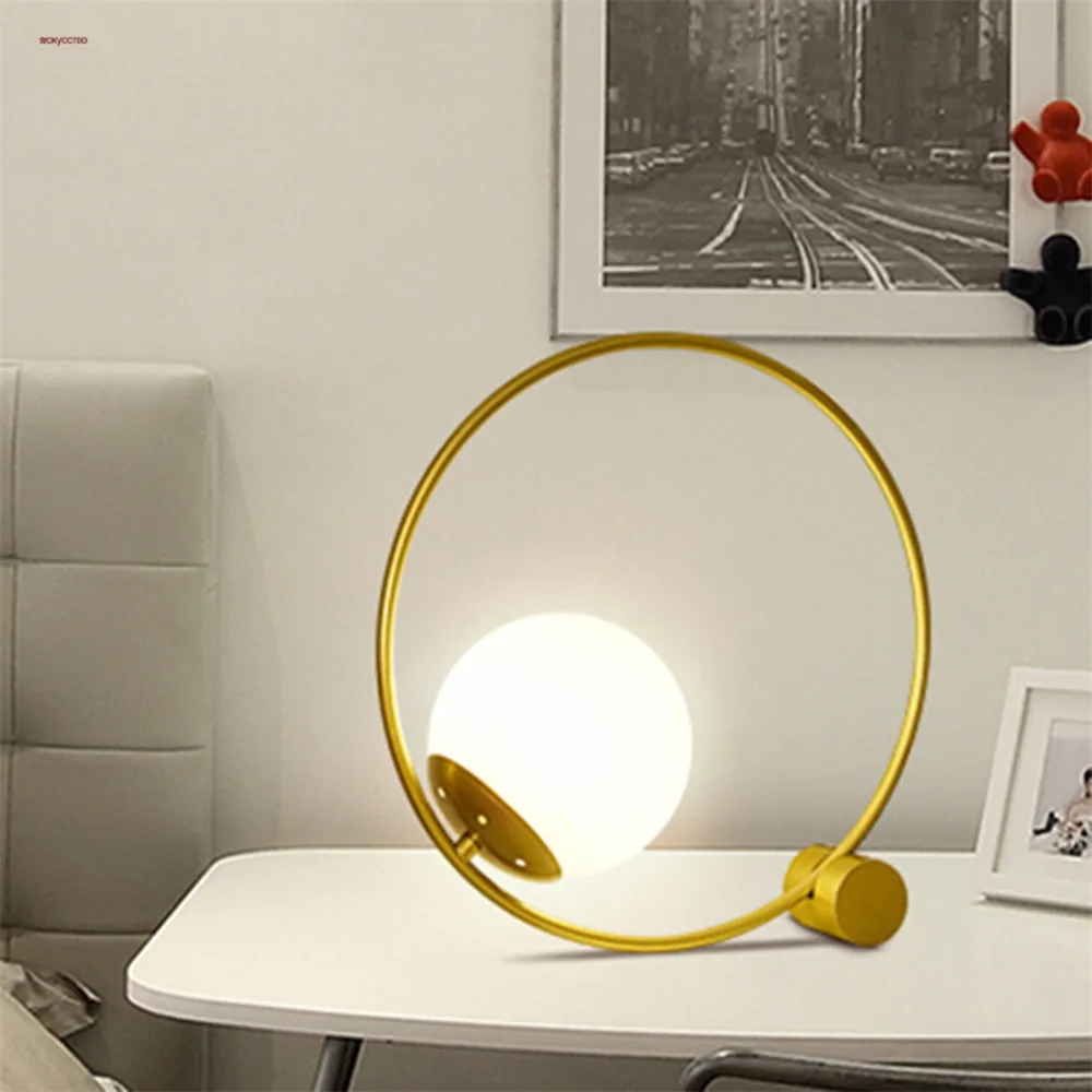 

Nordic Ins Minimalism Gold Circle Glass Ball Led Table Lamp For Children Bedroom Bedside Dining Room Home Deco Desk Night Lights