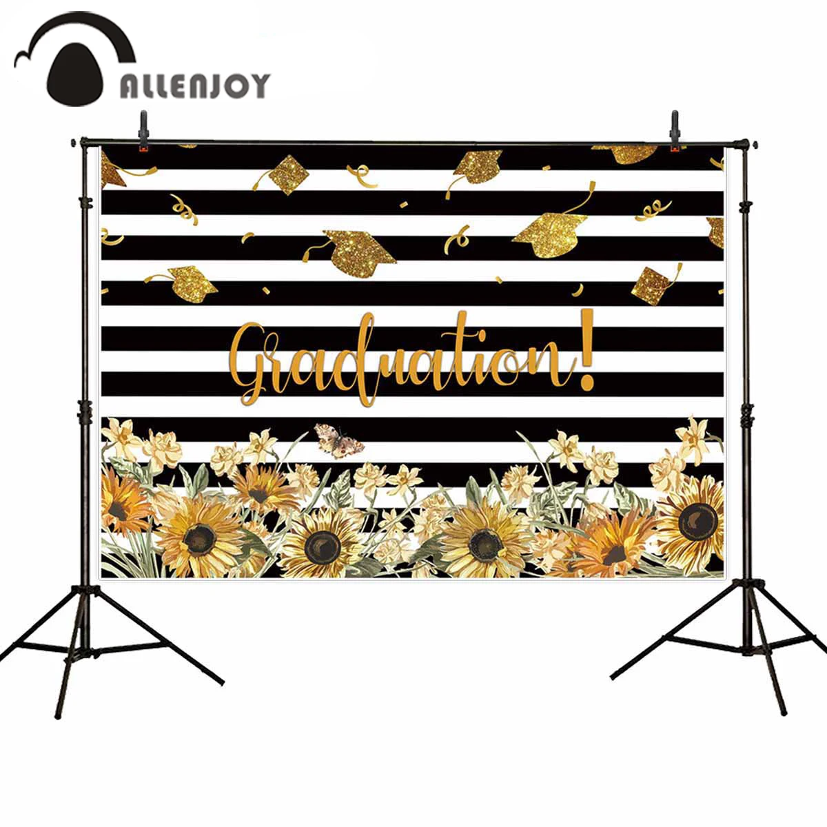 

Allenjoy Black White Stripe Photobooth Autumn Leaves Flowers Butterfly Ribbon School Party Supplies Student Graduation Banners