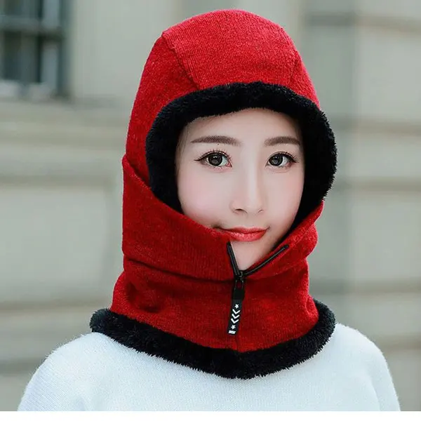 red Skullies Beanies женская вязаная шапка шарф женские зимние шапки для женщин капот однотонная Балаклава маска Feminino Beanie Hat cap - Цвет: red